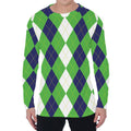 White Navy And Green Argyle Print Men's Long Sleeve T-Shirt