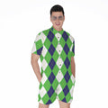 White Navy And Green Argyle Print Men's Romper