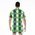 White Navy And Green Argyle Print Men's Rompers