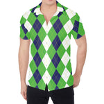 White Navy And Green Argyle Print Men's Shirt