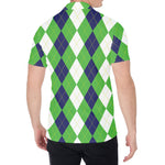 White Navy And Green Argyle Print Men's Shirt
