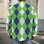 White Navy And Green Argyle Print Men's Shirt Jacket