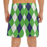 White Navy And Green Argyle Print Men's Split Running Shorts