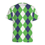 White Navy And Green Argyle Print Men's Sports T-Shirt