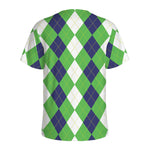 White Navy And Green Argyle Print Men's Sports T-Shirt