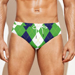 White Navy And Green Argyle Print Men's Swim Briefs