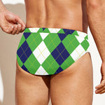 White Navy And Green Argyle Print Men's Swim Briefs