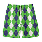 White Navy And Green Argyle Print Men's Swim Trunks