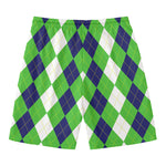 White Navy And Green Argyle Print Men's Swim Trunks