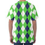 White Navy And Green Argyle Print Men's Velvet T-Shirt