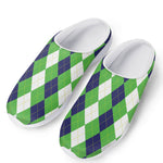 White Navy And Green Argyle Print Mesh Casual Shoes