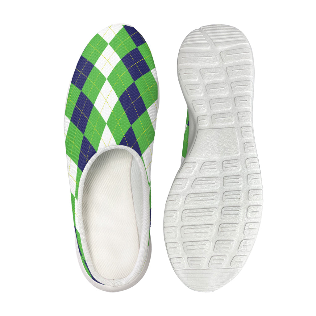 White Navy And Green Argyle Print Mesh Casual Shoes