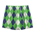 White Navy And Green Argyle Print Mesh Shorts