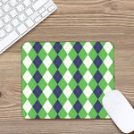 White Navy And Green Argyle Print Mouse Pad