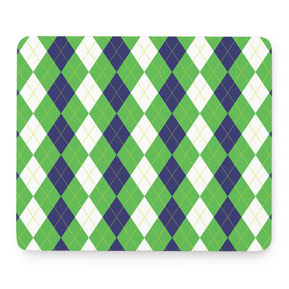 White Navy And Green Argyle Print Mouse Pad