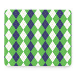 White Navy And Green Argyle Print Mouse Pad