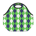 White Navy And Green Argyle Print Neoprene Lunch Bag