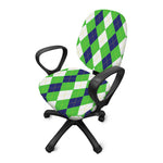 White Navy And Green Argyle Print Office Chair Cover