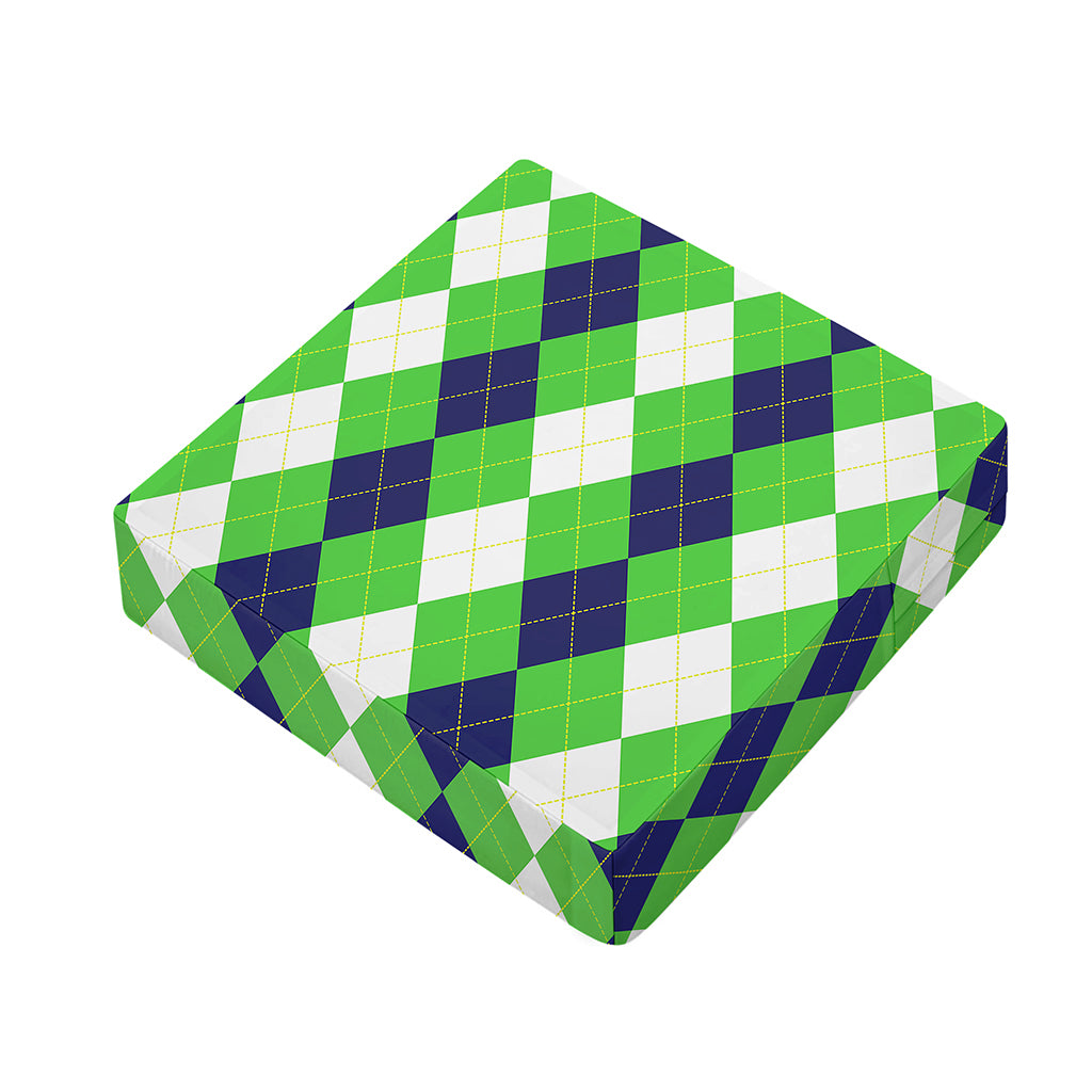 White Navy And Green Argyle Print Outdoor Seat Cushion Cover