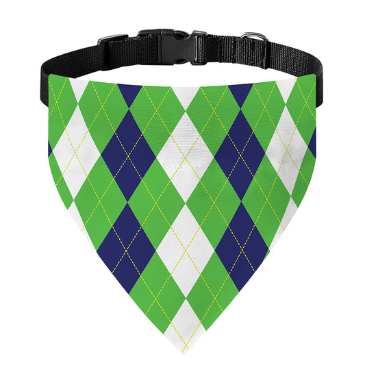 White Navy And Green Argyle Print Over The Collar Dog Bandana