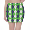 White Navy And Green Argyle Print Pencil Mini Skirt