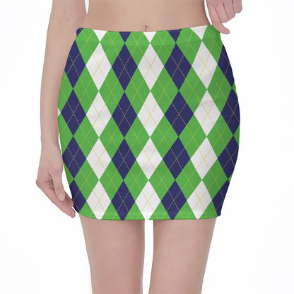 White Navy And Green Argyle Print Pencil Mini Skirt
