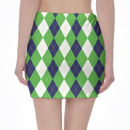 White Navy And Green Argyle Print Pencil Mini Skirt