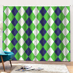 White Navy And Green Argyle Print Pencil Pleat Curtains