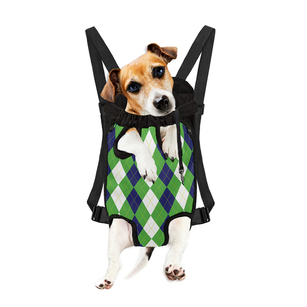 White Navy And Green Argyle Print Pet Carrier Backpack