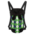 White Navy And Green Argyle Print Pet Carrier Backpack