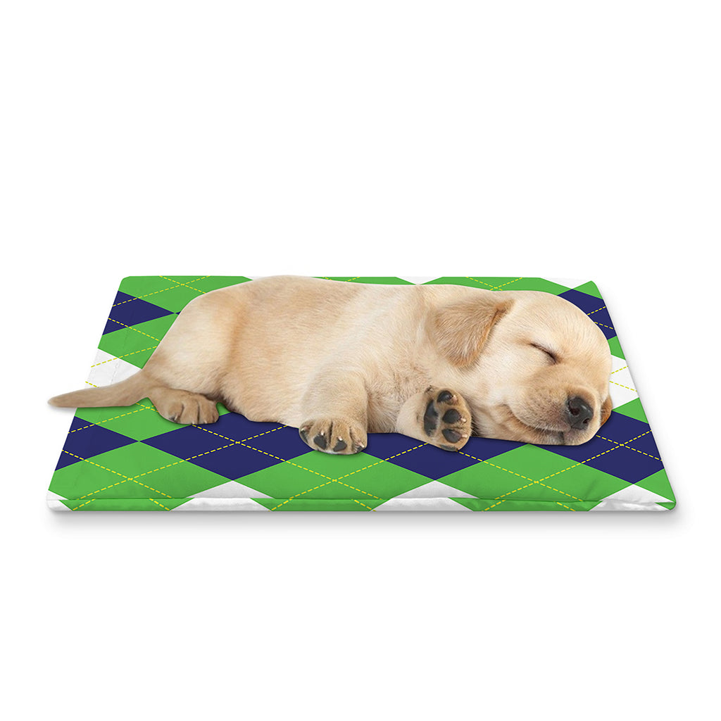 White Navy And Green Argyle Print Pet Cooling Mat Cover