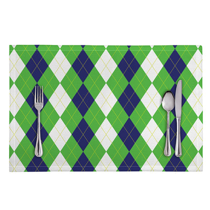 White Navy And Green Argyle Print Placemat