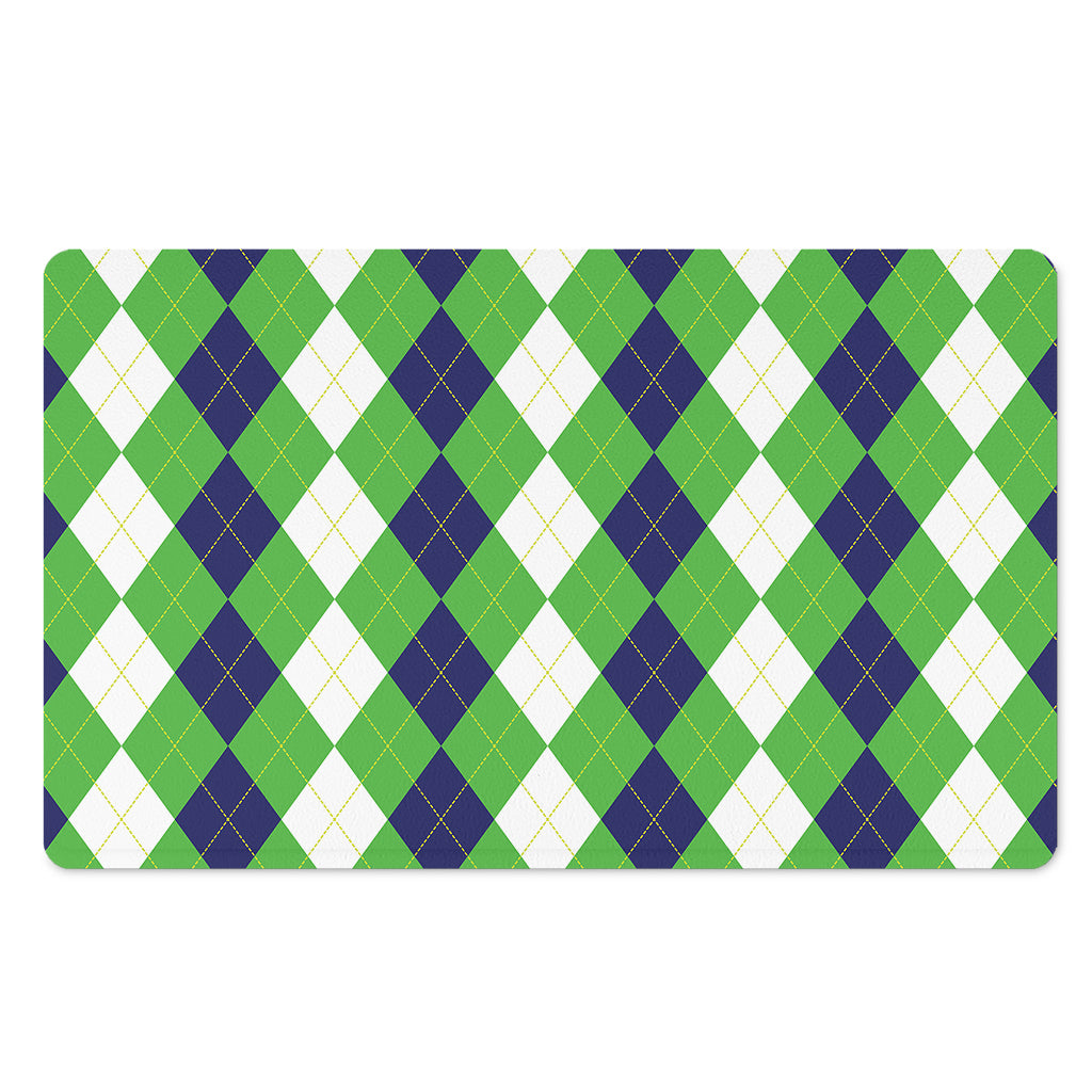White Navy And Green Argyle Print Polyester Doormat