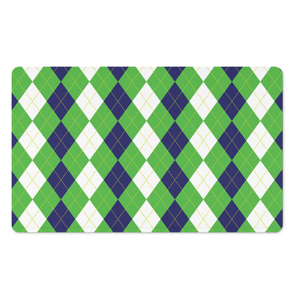 White Navy And Green Argyle Print Polyester Doormat
