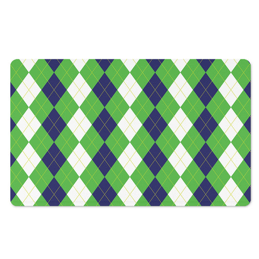 White Navy And Green Argyle Print Polyester Doormat