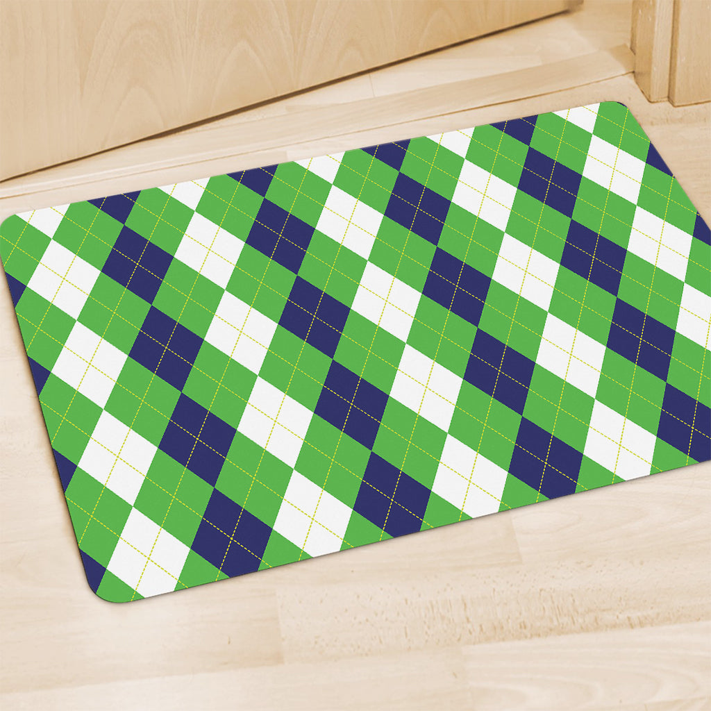 White Navy And Green Argyle Print Polyester Doormat