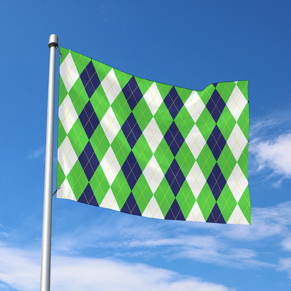 White Navy And Green Argyle Print Polyester Flag