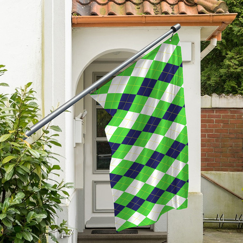 White Navy And Green Argyle Print Polyester Flag
