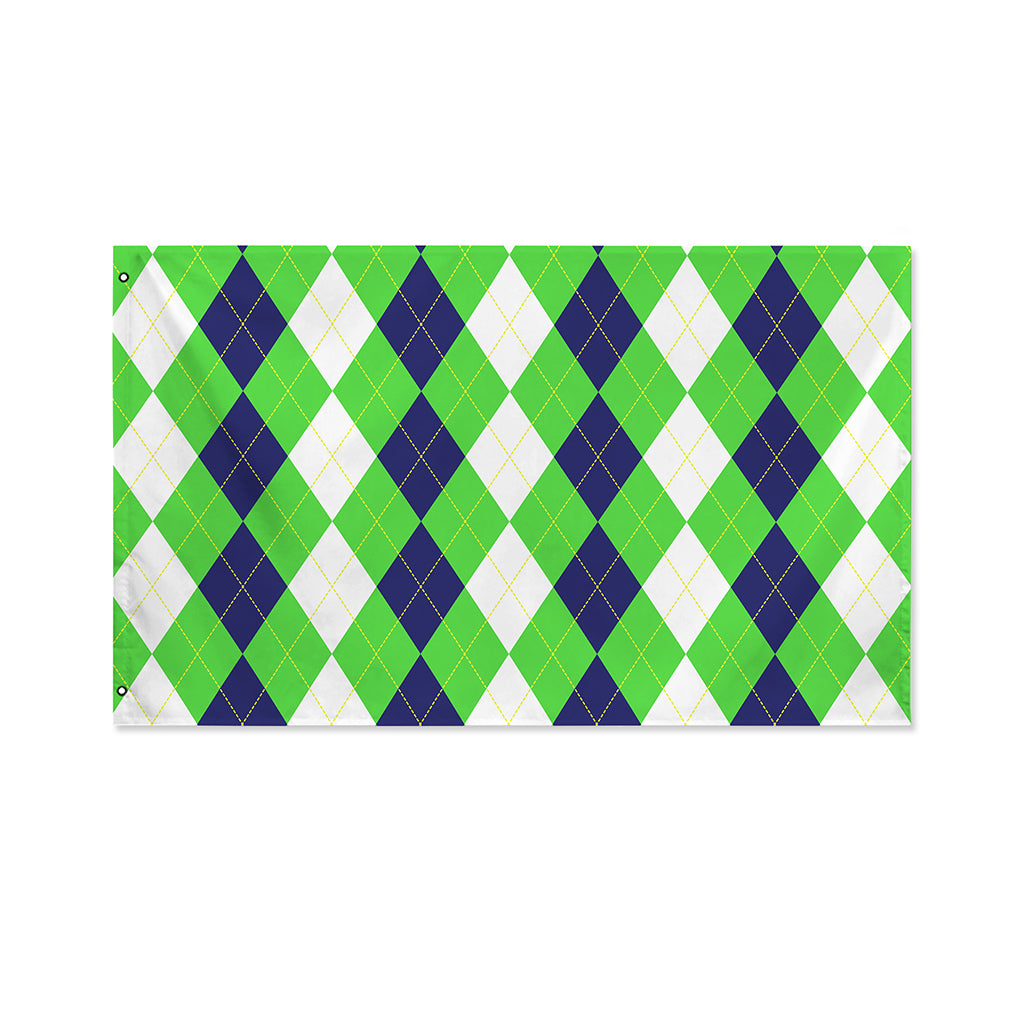 White Navy And Green Argyle Print Polyester Flag