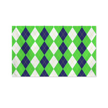 White Navy And Green Argyle Print Polyester Flag