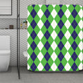 White Navy And Green Argyle Print Polyester Shower Curtain