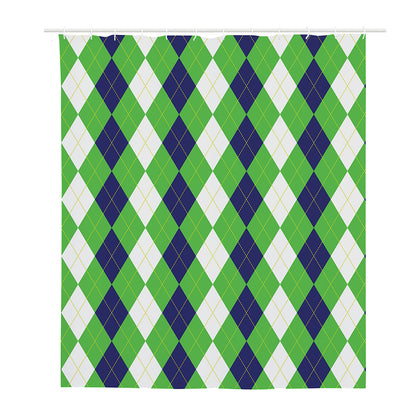 White Navy And Green Argyle Print Polyester Shower Curtain