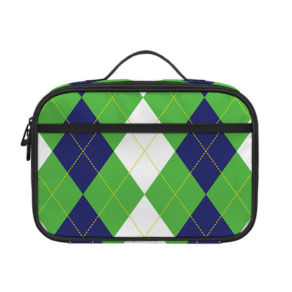 White Navy And Green Argyle Print Portable Lunch Bag
