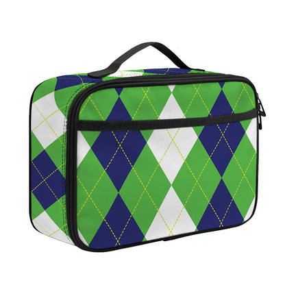 White Navy And Green Argyle Print Portable Lunch Bag
