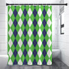 White Navy And Green Argyle Print Premium Shower Curtain