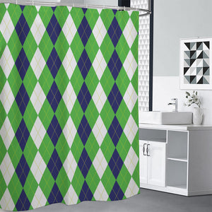 White Navy And Green Argyle Print Premium Shower Curtain