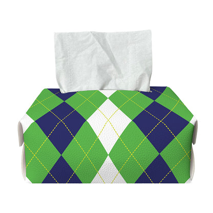 White Navy And Green Argyle Print Rectangle Tissue Box Cover