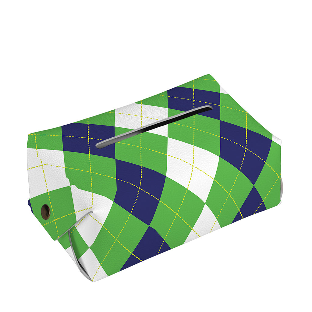 White Navy And Green Argyle Print Rectangle Tissue Box Cover