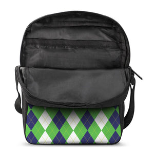 White Navy And Green Argyle Print Rectangular Crossbody Bag