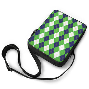 White Navy And Green Argyle Print Rectangular Crossbody Bag